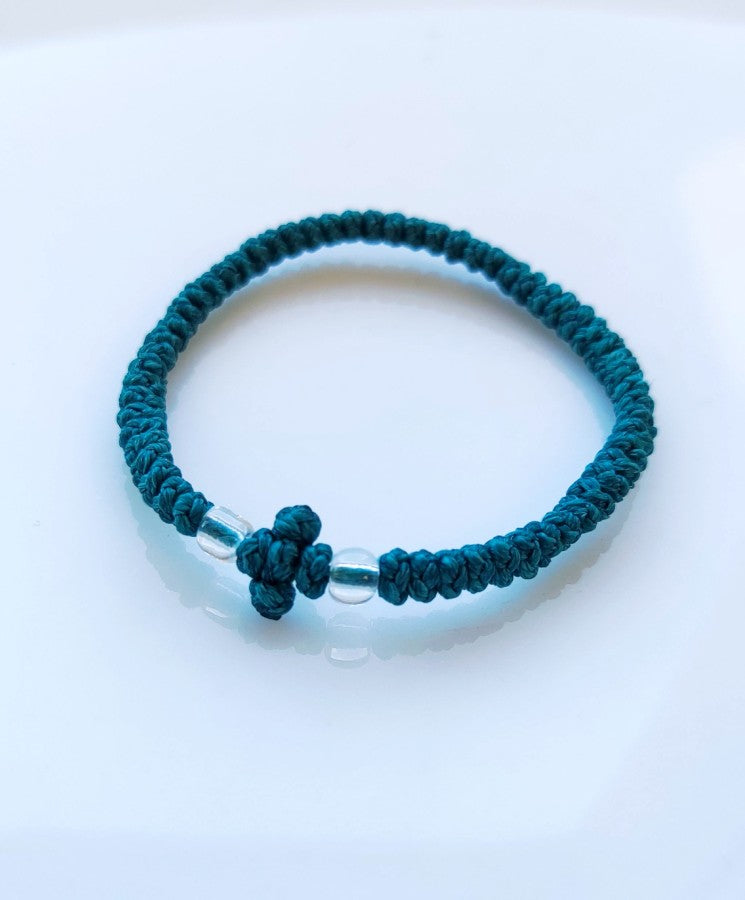 Αγιορείτικο Κερωμένο Κομποσχοίνι - Βραχιόλι με Πλεχτό Σταυρό & Χάντρες – Διαθέσιμο σε Πολλά Χρώματα