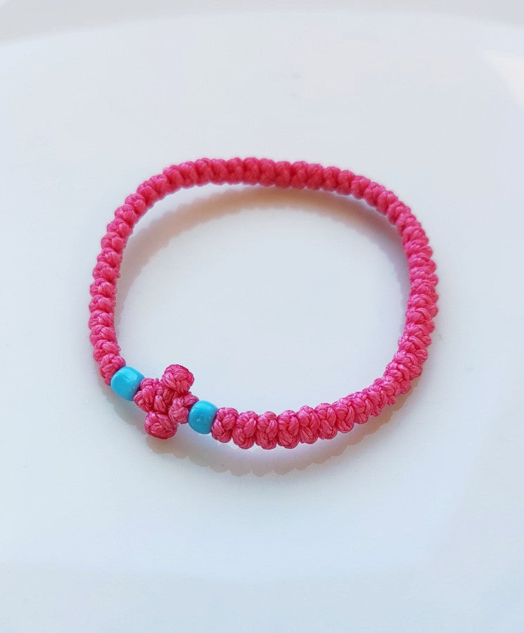 Αγιορείτικο Κερωμένο Κομποσχοίνι - Βραχιόλι με Πλεχτό Σταυρό & Χάντρες – Διαθέσιμο σε Πολλά Χρώματα