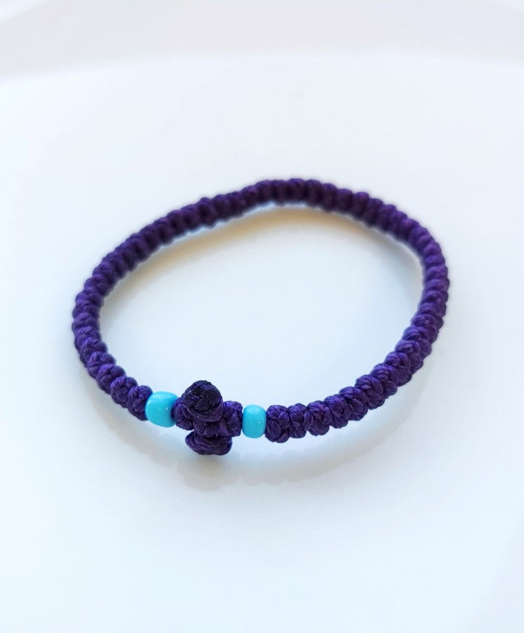 Αγιορείτικο Κερωμένο Κομποσχοίνι - Βραχιόλι με Πλεχτό Σταυρό & Χάντρες – Διαθέσιμο σε Πολλά Χρώματα