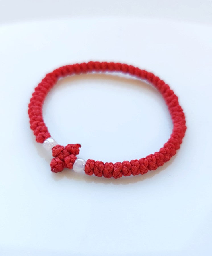 Αγιορείτικο Κερωμένο Κομποσχοίνι - Βραχιόλι με Πλεχτό Σταυρό & Χάντρες – Διαθέσιμο σε Πολλά Χρώματα