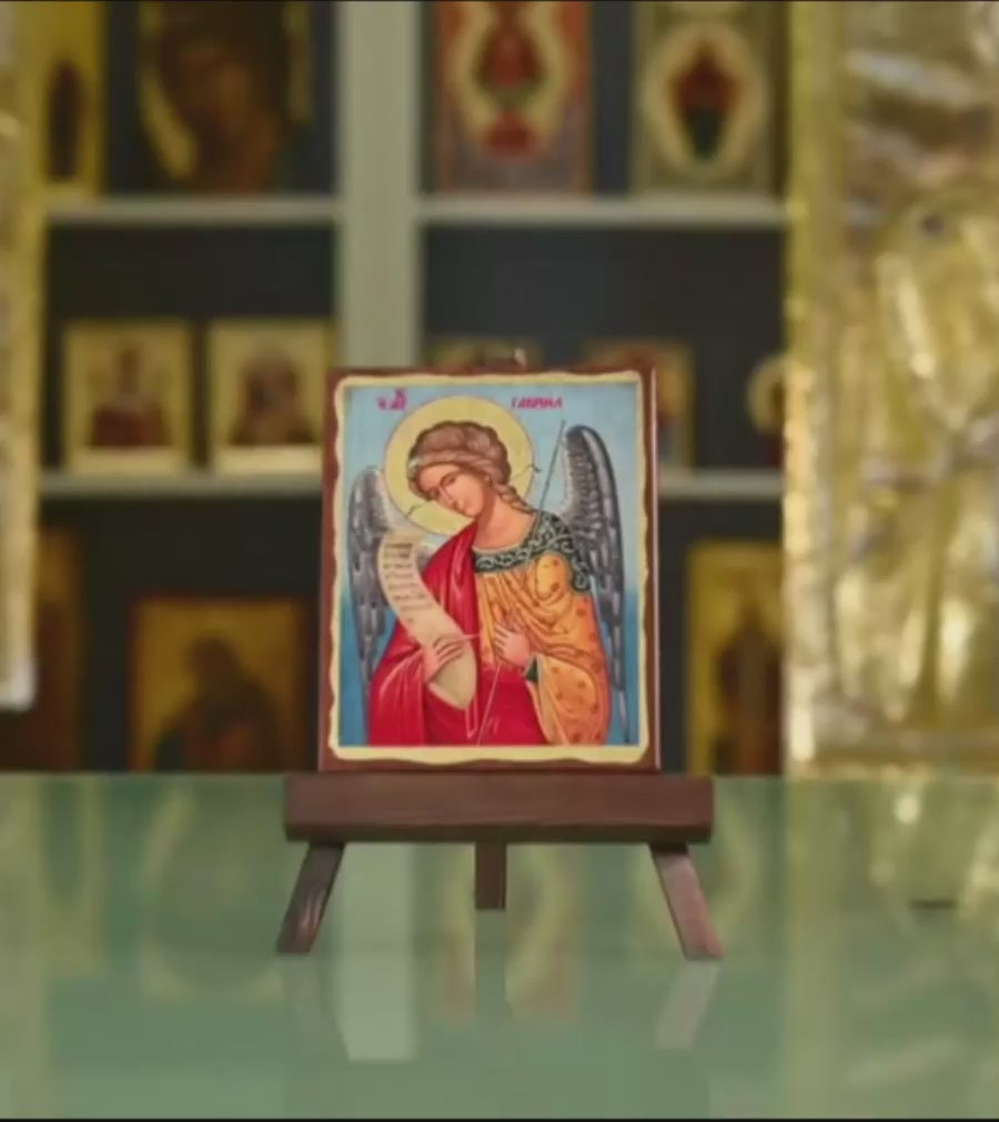 Αρχάγγελος Γαβριήλ  - Ξύλινη παλαιωμένη εικόνα σε μουσαμά με χρυσό φόντο - Άγιο Όρος